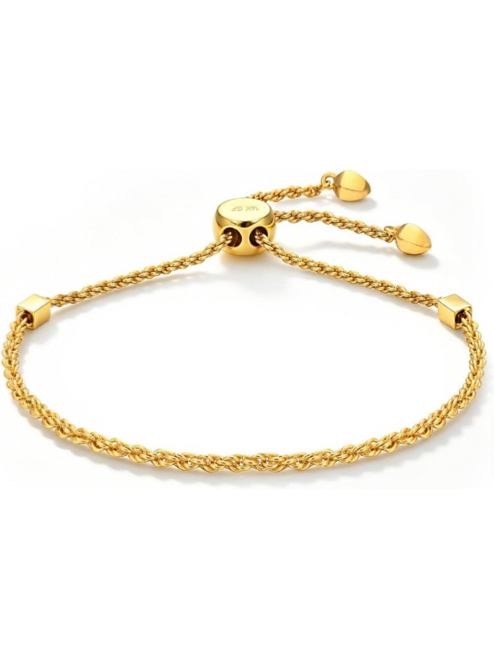 14K Gold Rope Chain Bracelet 2mm, Diamond Cut Twist Link, Elegant Jewelry